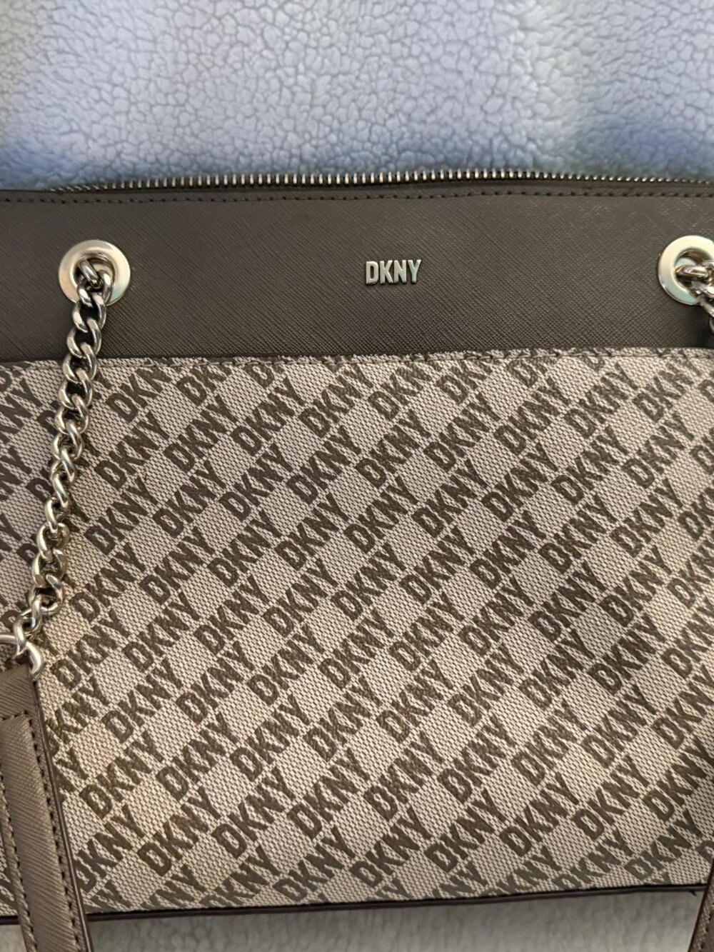 DKNY Bryant Park Medium Top Zip Satchel Monogram Shoulder Bag